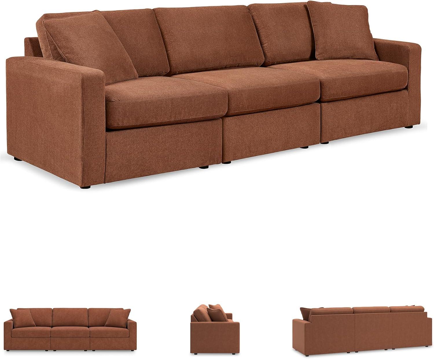 imageSignature Design by Ashley Modmax Contemporary Modular Stain Resistant 3Piece Sofa with Removable Zippered Covers and 2 Accent Pillows Reversible Back and Seat Cushions BlueBurnt Orange