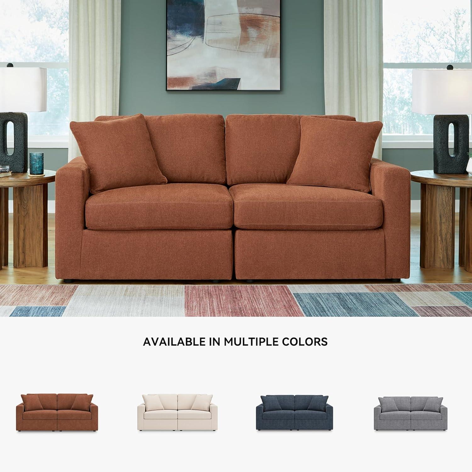 imageSignature Design by Ashley Modmax Contemporary Modular Stain Resistant 3Piece Sofa with Removable Zippered Covers and 2 Accent Pillows Reversible Back and Seat Cushions BlueBurnt Orange