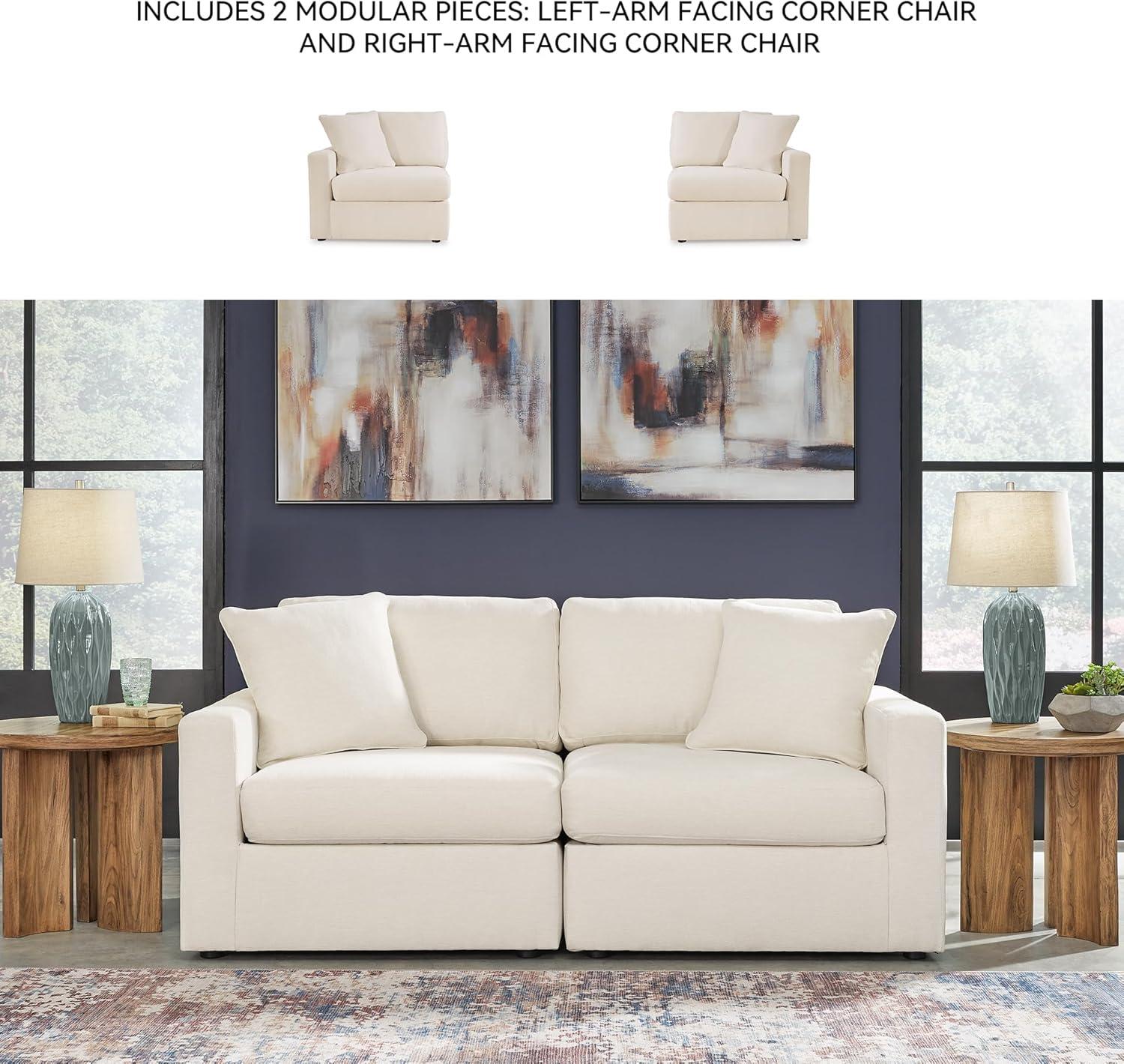 imageSignature Design by Ashley Modmax Contemporary Modular Stain Resistant 3Piece Sofa with Removable Zippered Covers and 2 Accent Pillows Reversible Back and Seat Cushions BlueBeige