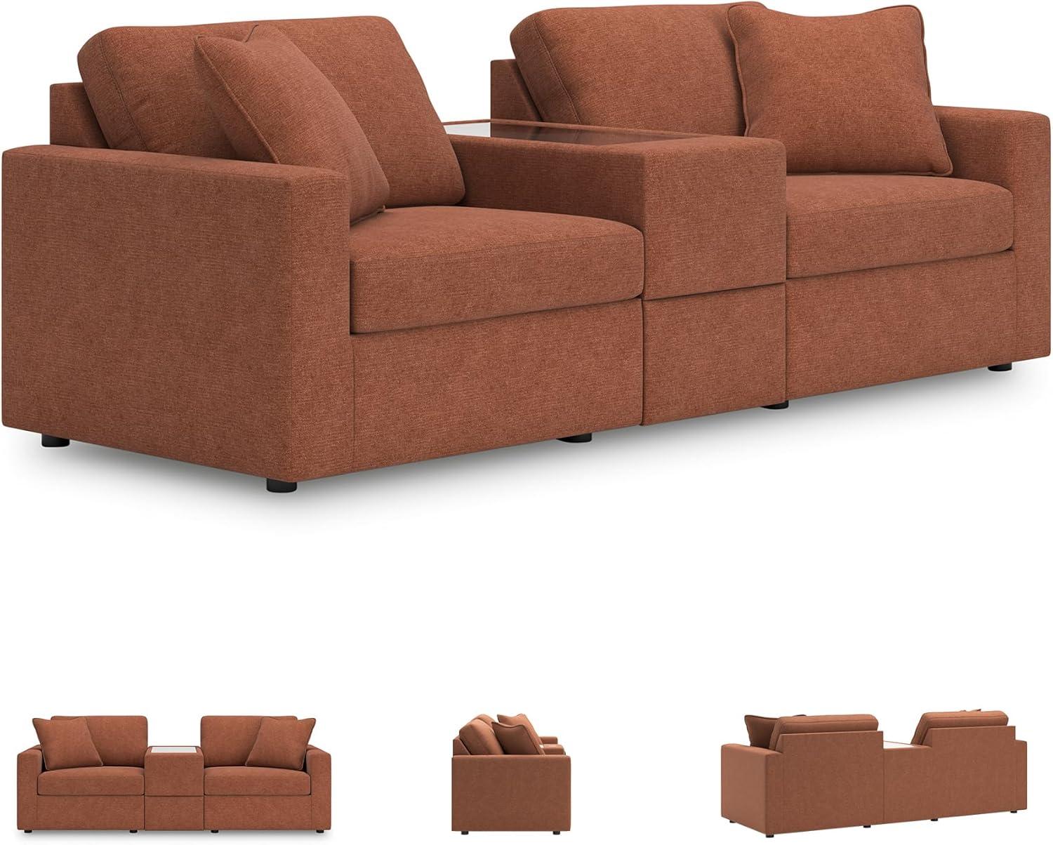 imageSignature Design by Ashley Modmax Contemporary Modular Stain Resistant 3Piece Sofa with Removable Zippered Covers and 2 Accent Pillows Reversible Back and Seat Cushions BlueBurnt Orange