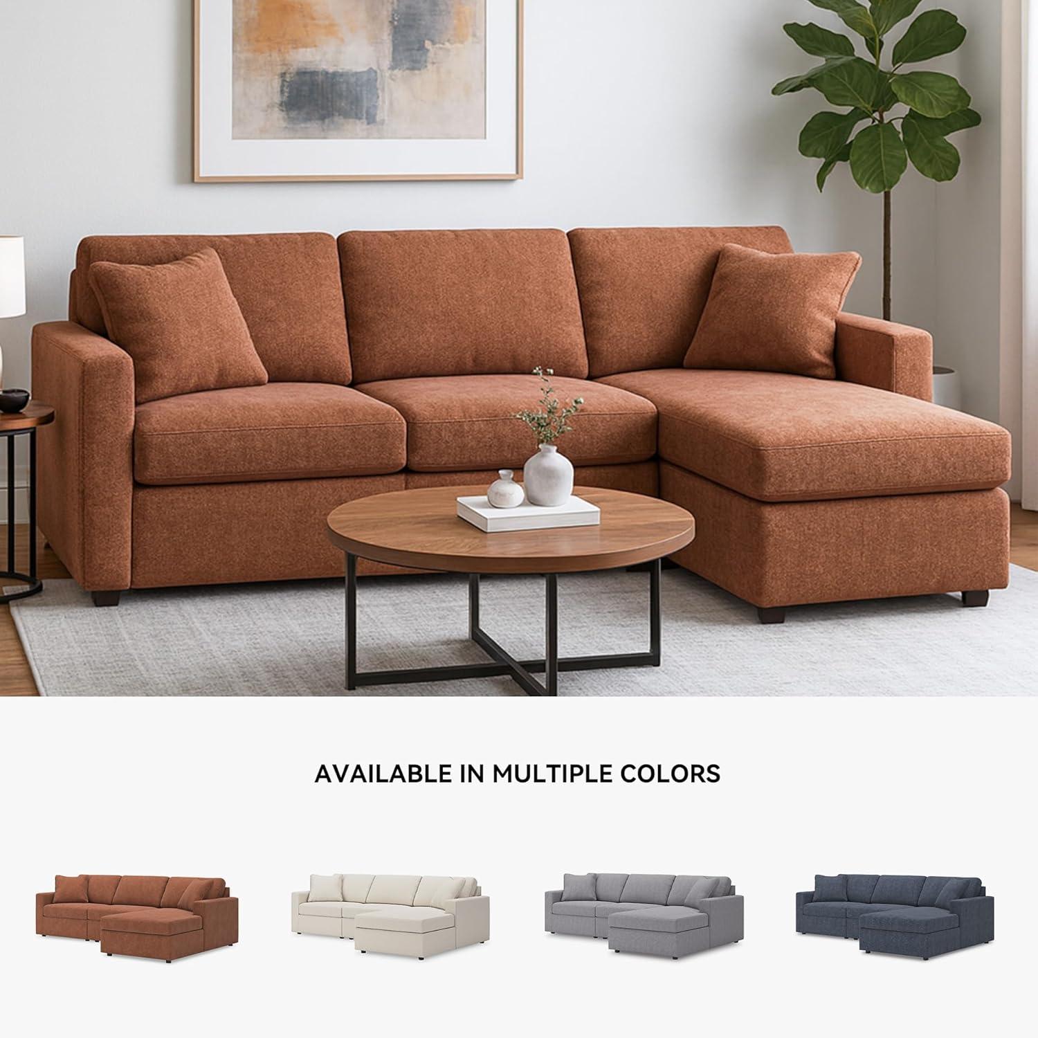 imageSignature Design by Ashley Modmax Contemporary Modular Stain Resistant 3Piece Sofa with Removable Zippered Covers and 2 Accent Pillows Reversible Back and Seat Cushions BlueBurnt Orange