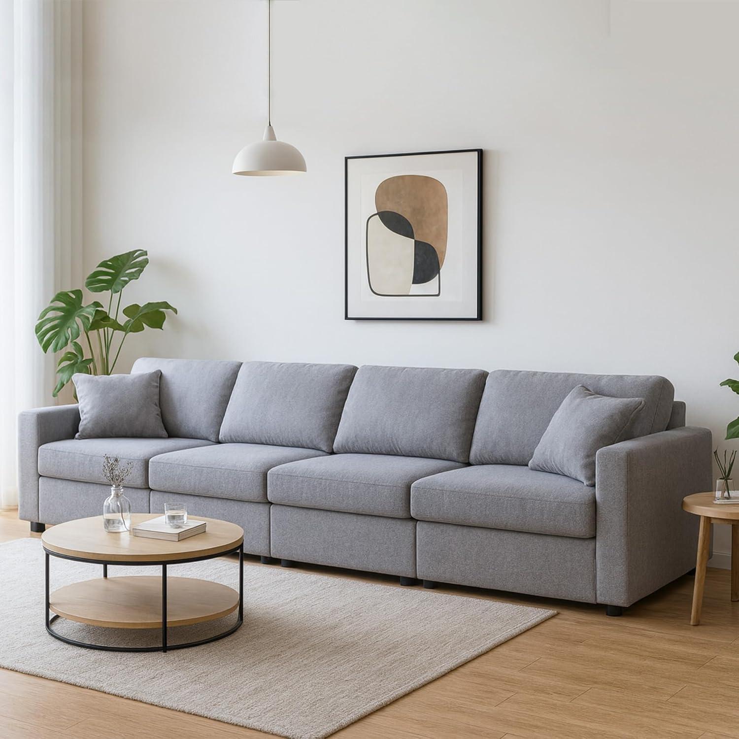 imageSignature Design by Ashley Modmax Contemporary Modular Stain Resistant 3Piece Sofa with Removable Zippered Covers and 2 Accent Pillows Reversible Back and Seat Cushions BlueLight Gray