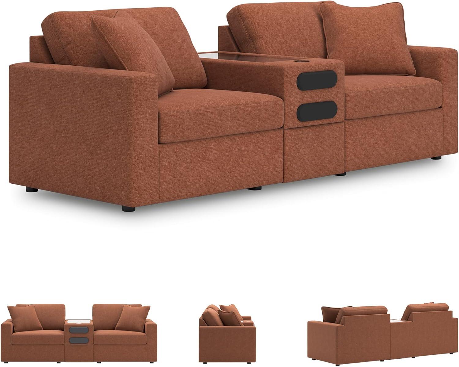 imageSignature Design by Ashley Modmax Contemporary Modular Stain Resistant 3Piece Sofa with Removable Zippered Covers and 2 Accent Pillows Reversible Back and Seat Cushions BlueBurnt Orange