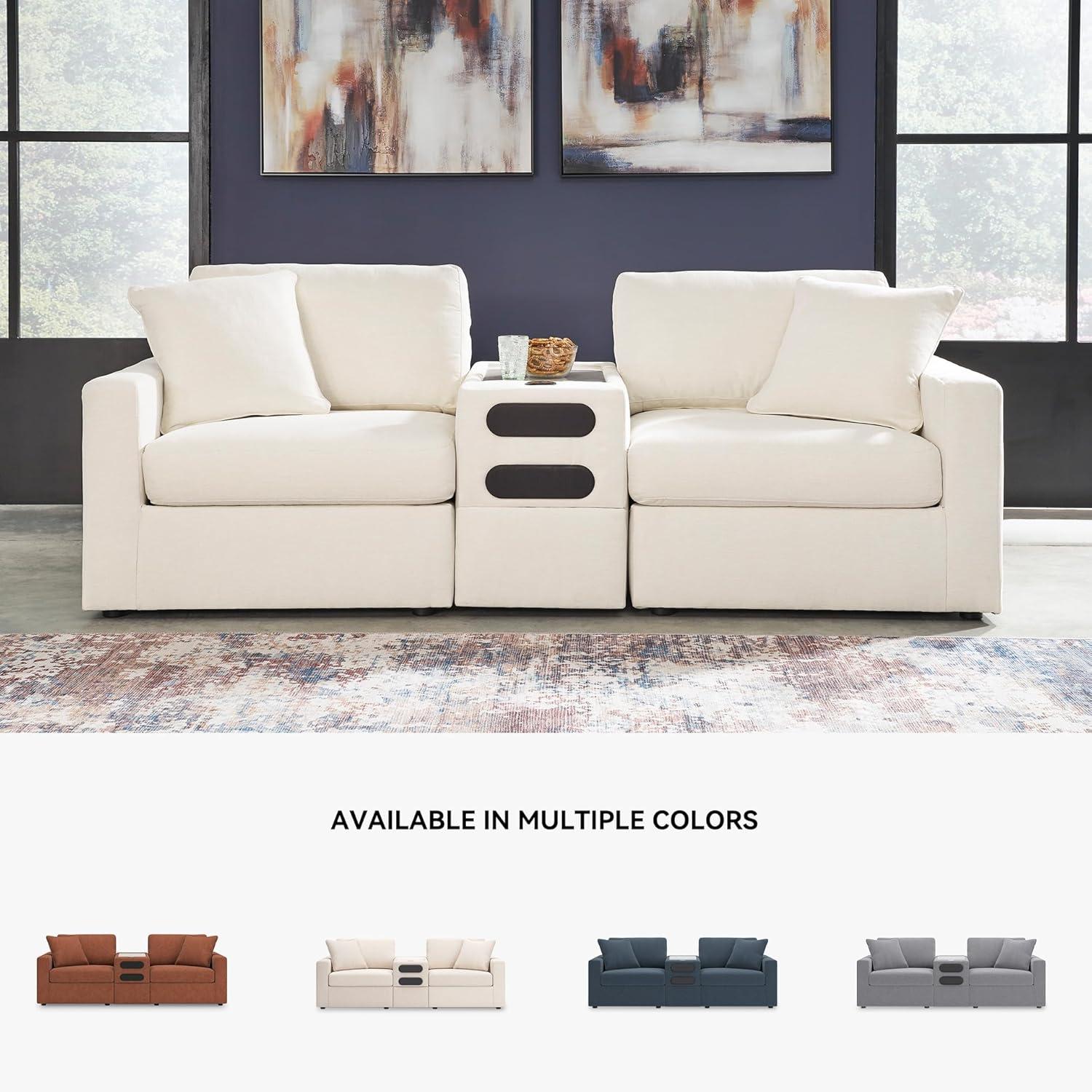 imageSignature Design by Ashley Modmax Contemporary Modular Stain Resistant 3Piece Sofa with Removable Zippered Covers and 2 Accent Pillows Reversible Back and Seat Cushions BlueBeige