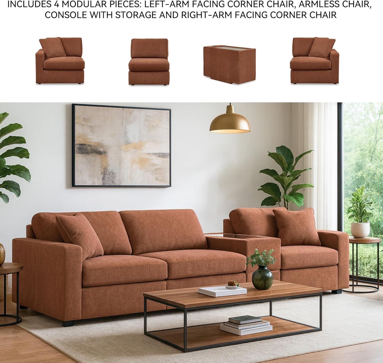 imageSignature Design by Ashley Modmax Contemporary Modular Stain Resistant 3Piece Sofa with Removable Zippered Covers and 2 Accent Pillows Reversible Back and Seat Cushions BlueBurnt Orange