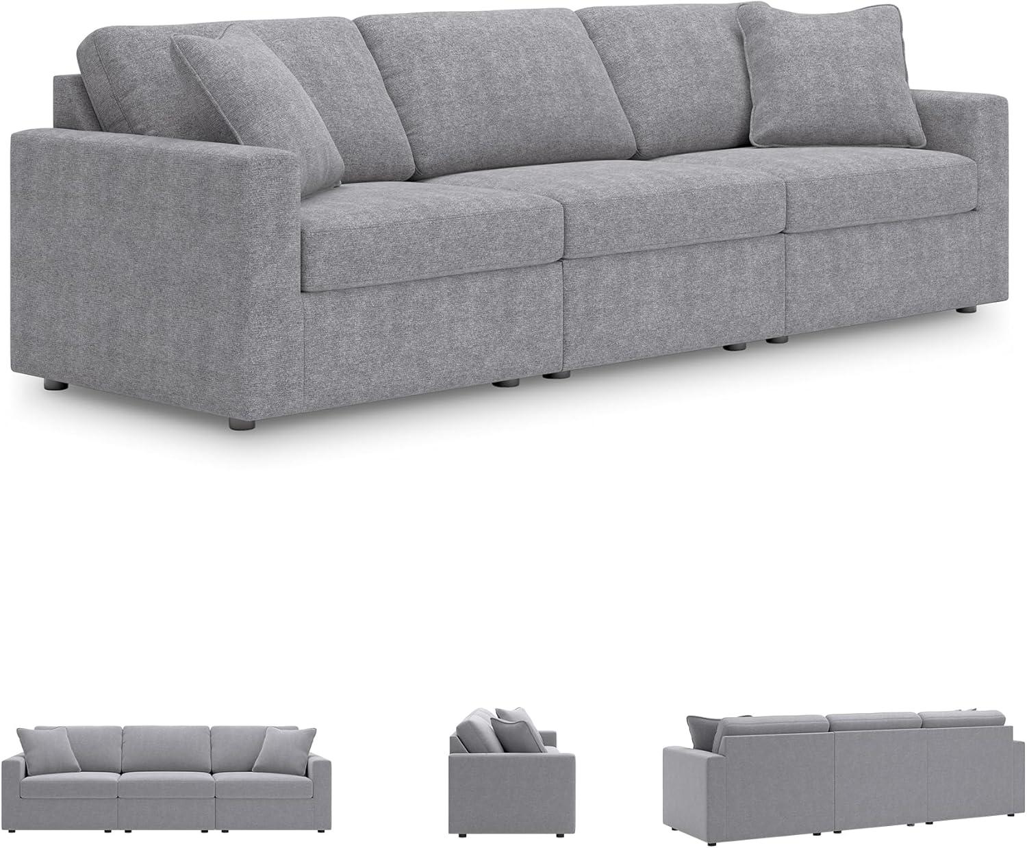 imageSignature Design by Ashley Modmax Contemporary Modular Stain Resistant 3Piece Sofa with Removable Zippered Covers and 2 Accent Pillows Reversible Back and Seat Cushions BlueLight Gray