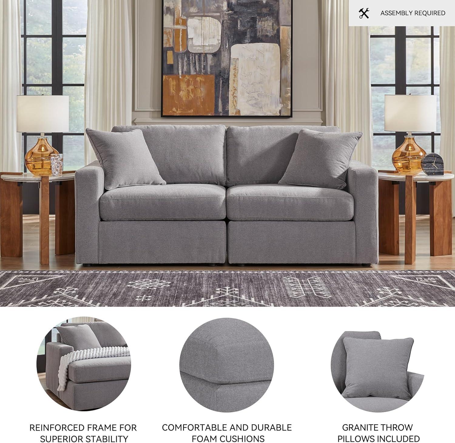 imageSignature Design by Ashley Modmax Contemporary Modular Stain Resistant 3Piece Sofa with Removable Zippered Covers and 2 Accent Pillows Reversible Back and Seat Cushions BlueLight Gray