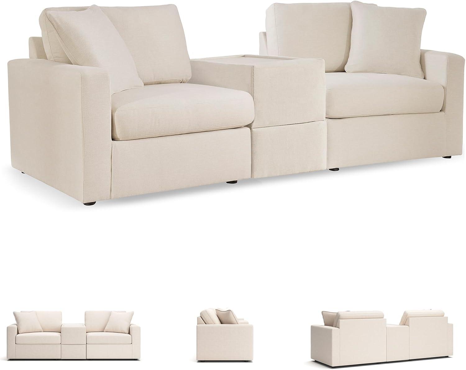 imageSignature Design by Ashley Modmax Contemporary Modular Stain Resistant 3Piece Sofa with Removable Zippered Covers and 2 Accent Pillows Reversible Back and Seat Cushions BlueBeige