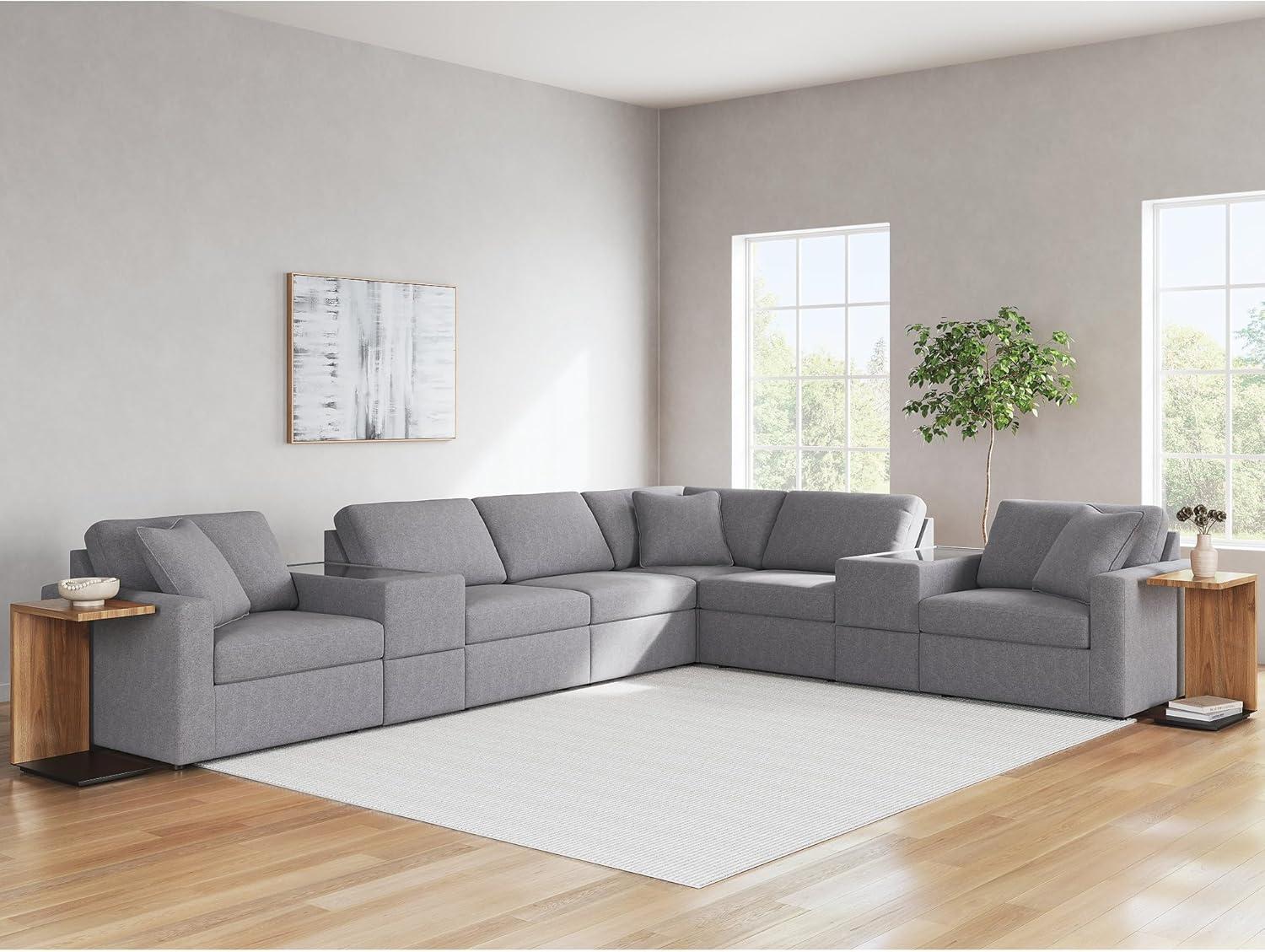 imageSignature Design by Ashley Modmax Contemporary Modular Stain Resistant 3Piece Sofa with Removable Zippered Covers and 2 Accent Pillows Reversible Back and Seat Cushions BlueLight Gray