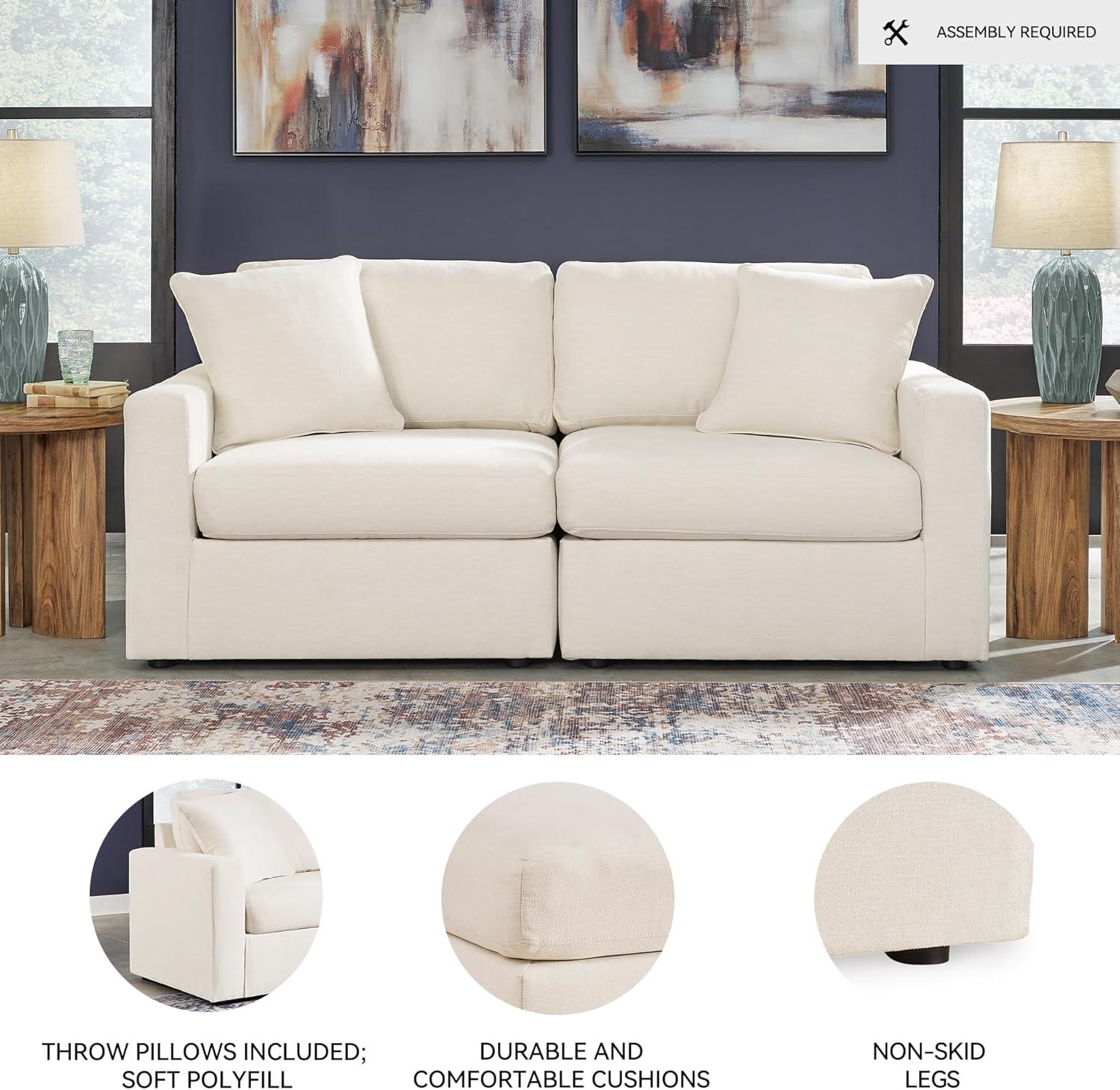 imageSignature Design by Ashley Modmax Contemporary Modular Stain Resistant 3Piece Sofa with Removable Zippered Covers and 2 Accent Pillows Reversible Back and Seat Cushions BlueBeige