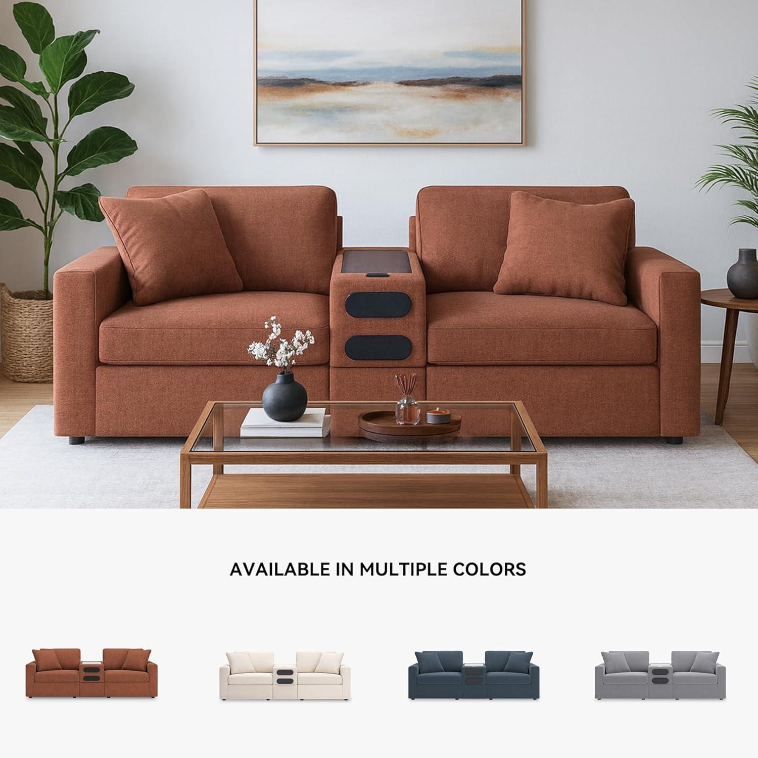 imageSignature Design by Ashley Modmax Contemporary Modular Stain Resistant 3Piece Sofa with Removable Zippered Covers and 2 Accent Pillows Reversible Back and Seat Cushions BlueBurnt Orange