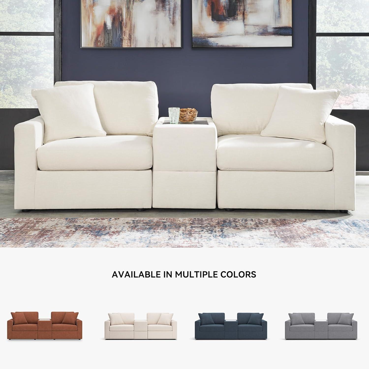 imageSignature Design by Ashley Modmax Contemporary Modular Stain Resistant 3Piece Sofa with Removable Zippered Covers and 2 Accent Pillows Reversible Back and Seat Cushions BlueBeige