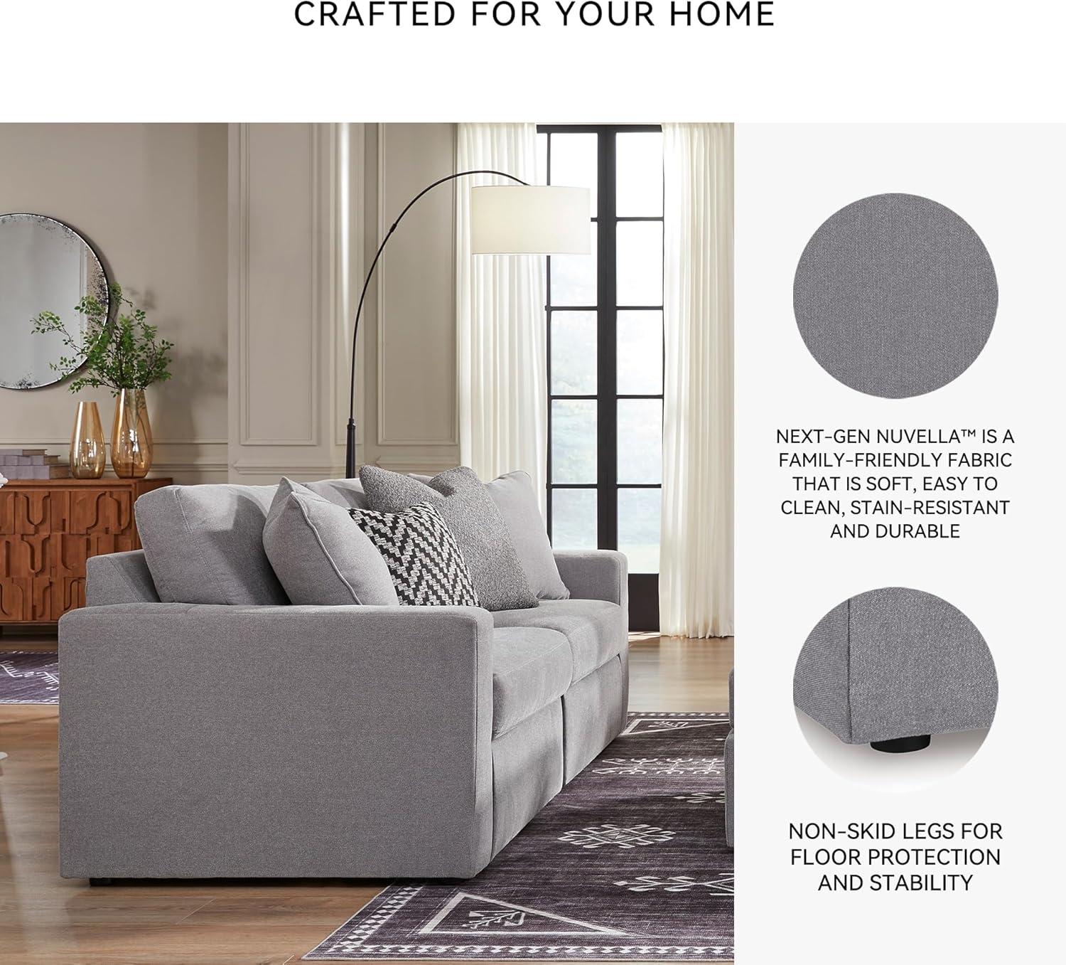 imageSignature Design by Ashley Modmax Contemporary Modular Stain Resistant 3Piece Sofa with Removable Zippered Covers and 2 Accent Pillows Reversible Back and Seat Cushions BlueLight Gray