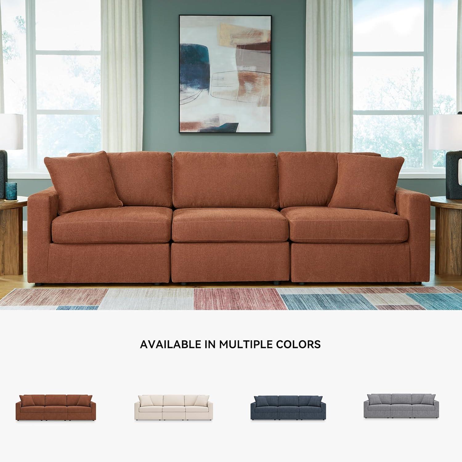 imageSignature Design by Ashley Modmax Contemporary Modular Stain Resistant 3Piece Sofa with Removable Zippered Covers and 2 Accent Pillows Reversible Back and Seat Cushions BlueBurnt Orange