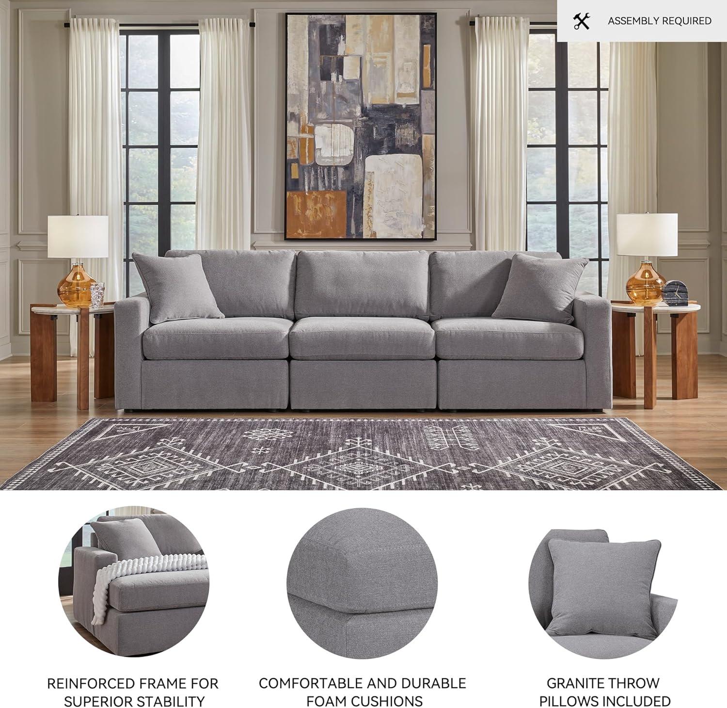 imageSignature Design by Ashley Modmax Contemporary Modular Stain Resistant 3Piece Sofa with Removable Zippered Covers and 2 Accent Pillows Reversible Back and Seat Cushions BlueLight Gray
