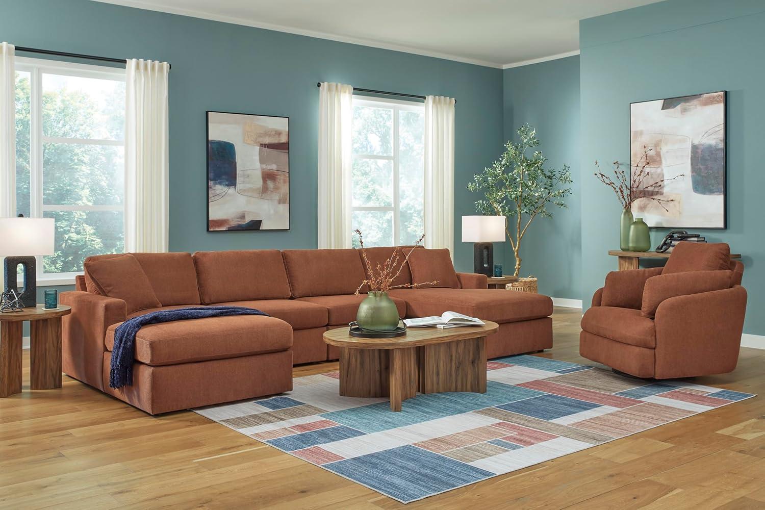 imageSignature Design by Ashley Modmax Contemporary Modular Stain Resistant 3Piece Sofa with Removable Zippered Covers and 2 Accent Pillows Reversible Back and Seat Cushions BlueBurnt Orange