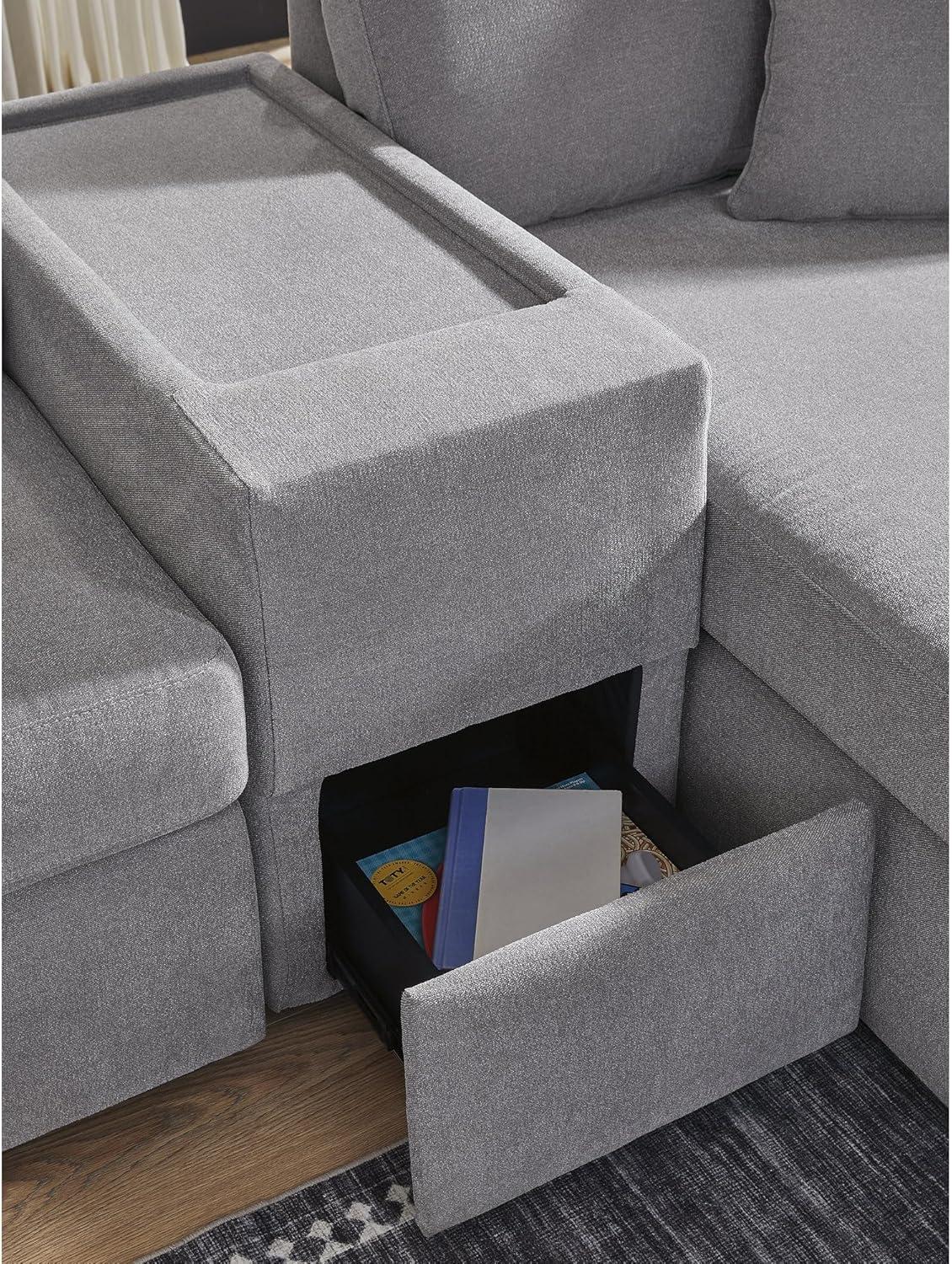 imageSignature Design by Ashley Modmax Contemporary Modular Stain Resistant 3Piece Sofa with Removable Zippered Covers and 2 Accent Pillows Reversible Back and Seat Cushions BlueLight Gray