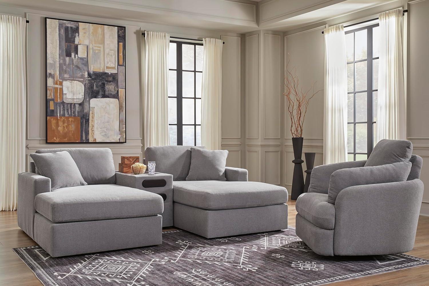 imageSignature Design by Ashley Modmax Contemporary Modular Stain Resistant 3Piece Sofa with Removable Zippered Covers and 2 Accent Pillows Reversible Back and Seat Cushions BlueLight Gray