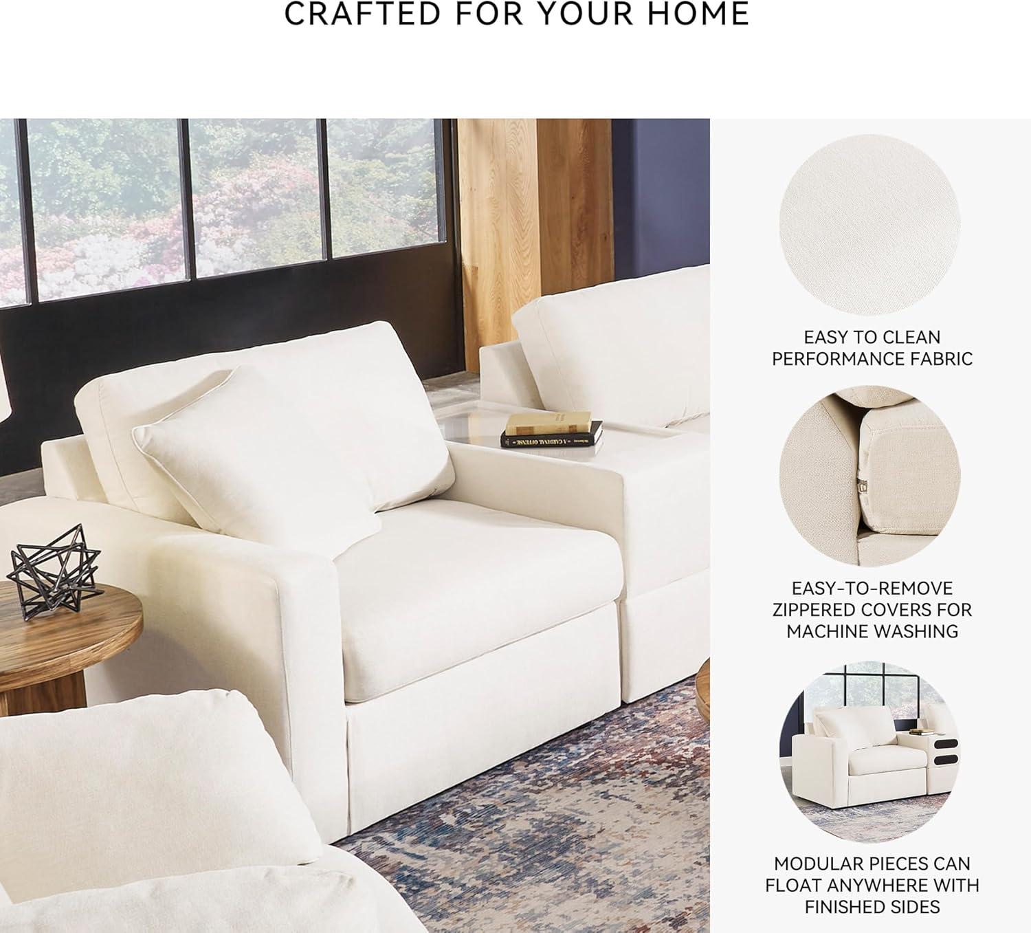 imageSignature Design by Ashley Modmax Contemporary Modular Stain Resistant 3Piece Sofa with Removable Zippered Covers and 2 Accent Pillows Reversible Back and Seat Cushions BlueBeige