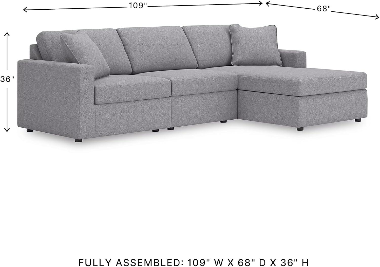 imageSignature Design by Ashley Modmax Contemporary Modular Stain Resistant 3Piece Sofa with Removable Zippered Covers and 2 Accent Pillows Reversible Back and Seat Cushions BlueLight Gray