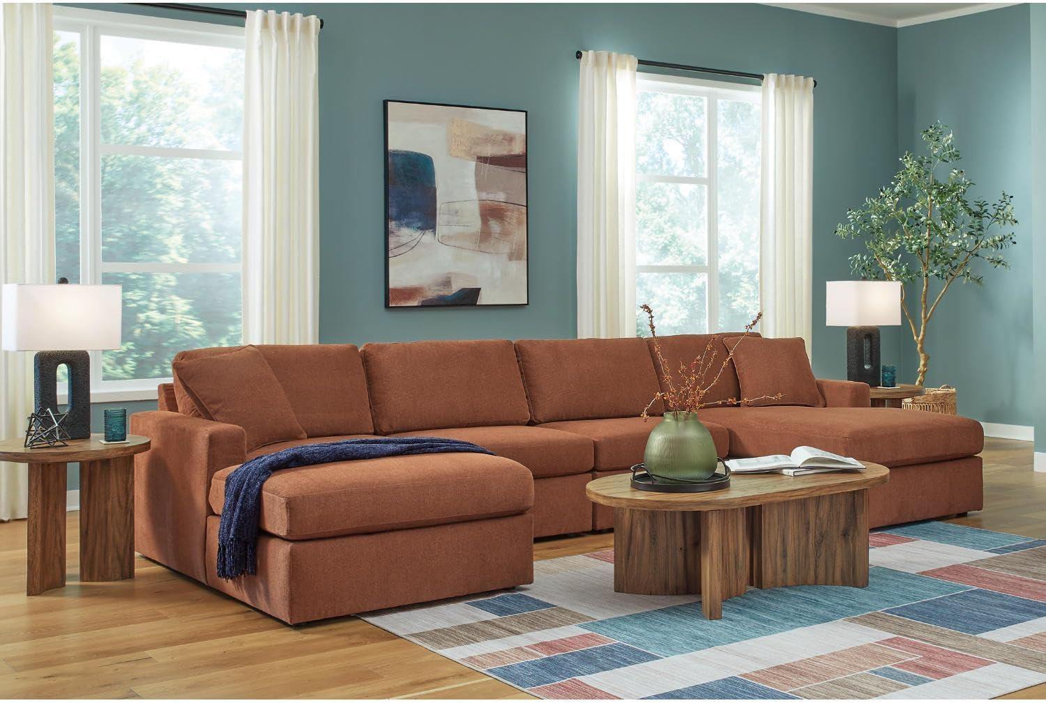 imageSignature Design by Ashley Modmax Contemporary Modular Stain Resistant 3Piece Sofa with Removable Zippered Covers and 2 Accent Pillows Reversible Back and Seat Cushions BlueBurnt Orange