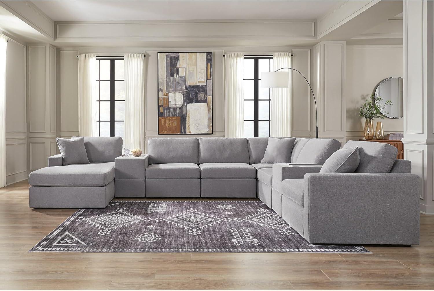 imageSignature Design by Ashley Modmax Contemporary Modular Stain Resistant 3Piece Sofa with Removable Zippered Covers and 2 Accent Pillows Reversible Back and Seat Cushions BlueLight Gray