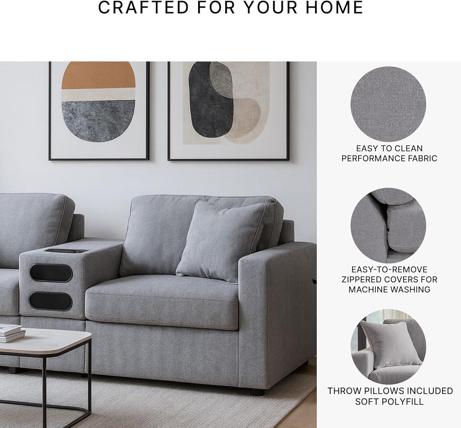 imageSignature Design by Ashley Modmax Contemporary Modular Stain Resistant 3Piece Sofa with Removable Zippered Covers and 2 Accent Pillows Reversible Back and Seat Cushions BlueLight Gray