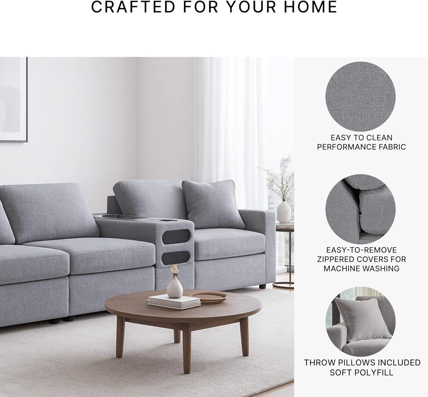 imageSignature Design by Ashley Modmax Contemporary Modular Stain Resistant 3Piece Sofa with Removable Zippered Covers and 2 Accent Pillows Reversible Back and Seat Cushions BlueLight Gray