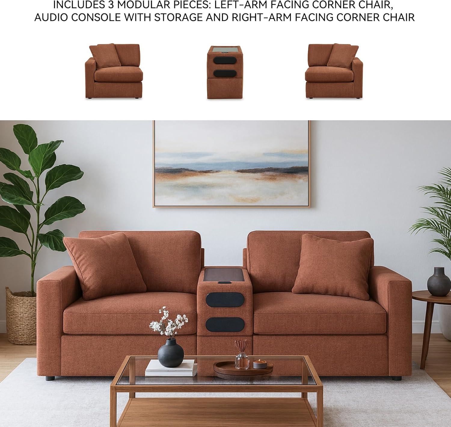 imageSignature Design by Ashley Modmax Contemporary Modular Stain Resistant 3Piece Sofa with Removable Zippered Covers and 2 Accent Pillows Reversible Back and Seat Cushions BlueBurnt Orange
