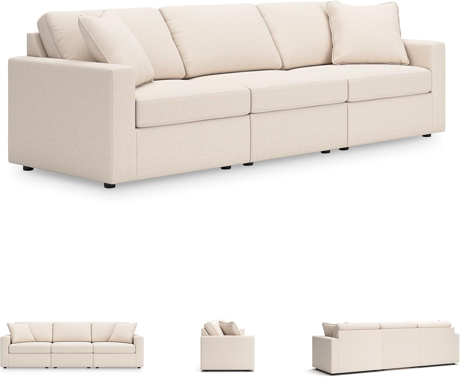 imageSignature Design by Ashley Modmax Contemporary Modular Stain Resistant 3Piece Sofa with Removable Zippered Covers and 2 Accent Pillows Reversible Back and Seat Cushions BlueBeige