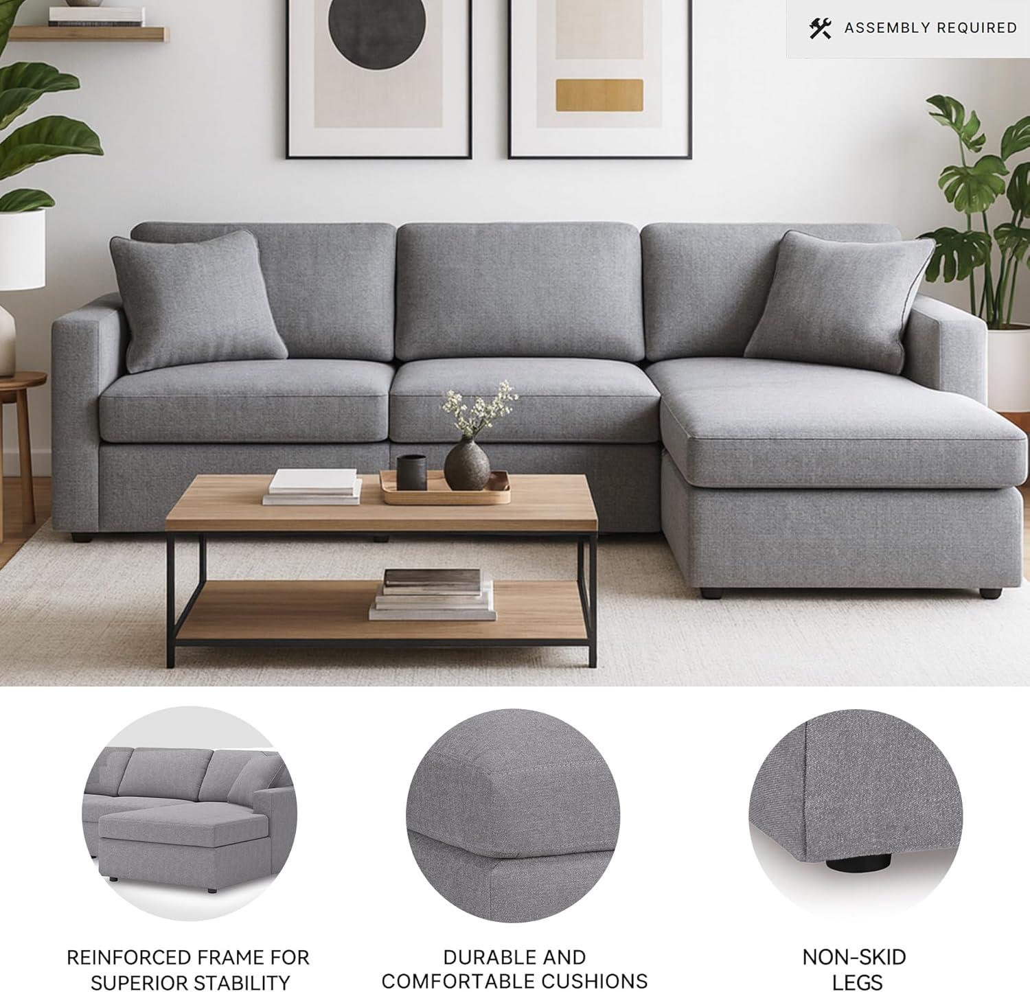 imageSignature Design by Ashley Modmax Contemporary Modular Stain Resistant 3Piece Sofa with Removable Zippered Covers and 2 Accent Pillows Reversible Back and Seat Cushions BlueLight Gray