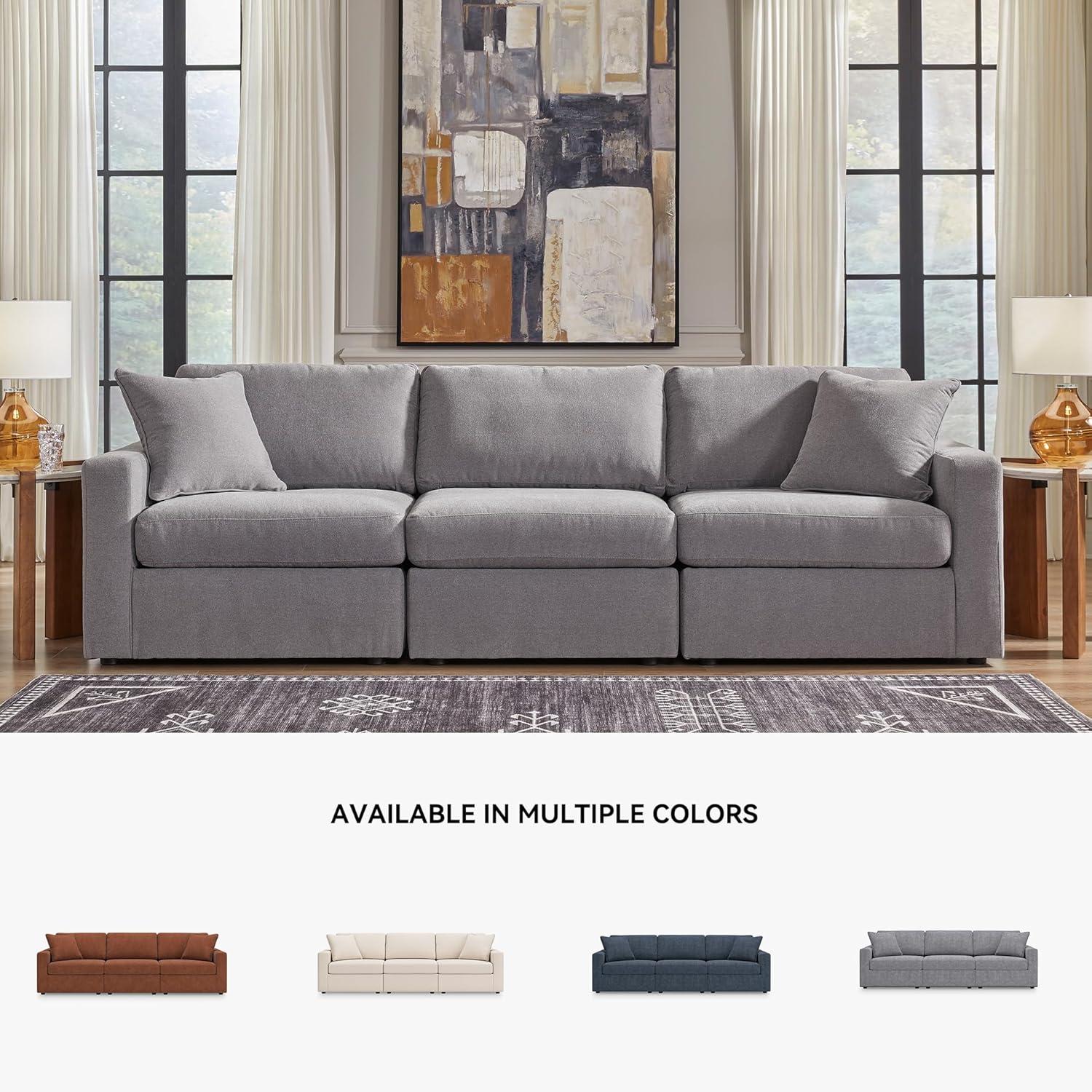 imageSignature Design by Ashley Modmax Contemporary Modular Stain Resistant 3Piece Sofa with Removable Zippered Covers and 2 Accent Pillows Reversible Back and Seat Cushions BlueLight Gray