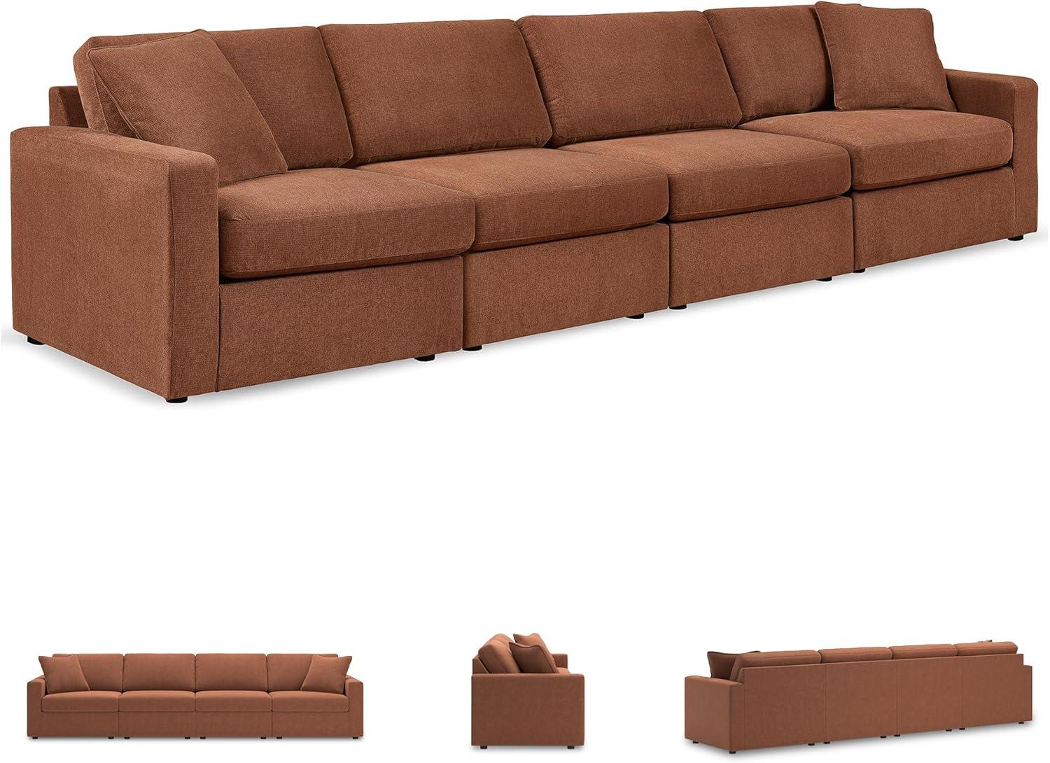 imageSignature Design by Ashley Modmax Contemporary Modular Stain Resistant 3Piece Sofa with Removable Zippered Covers and 2 Accent Pillows Reversible Back and Seat Cushions BlueBurnt Orange