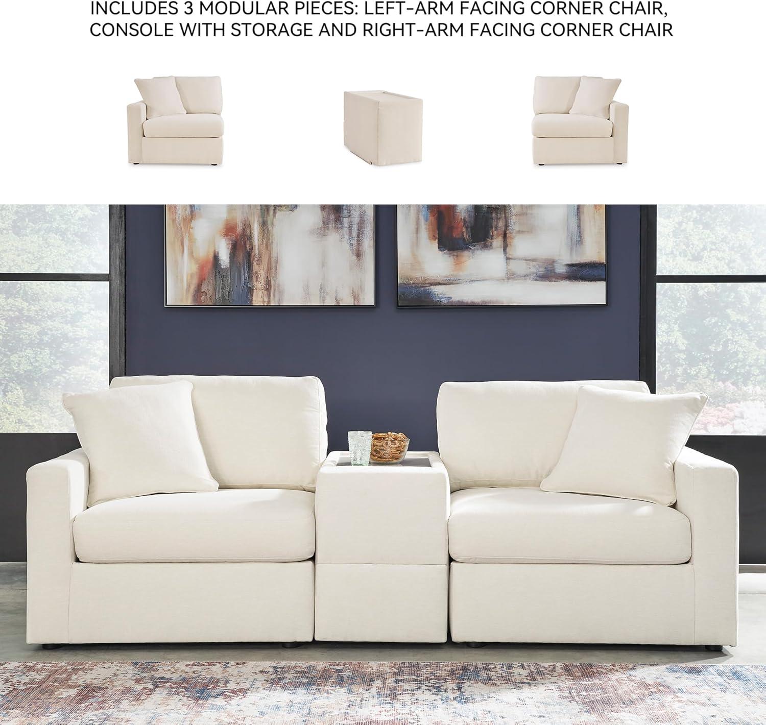 imageSignature Design by Ashley Modmax Contemporary Modular Stain Resistant 3Piece Sofa with Removable Zippered Covers and 2 Accent Pillows Reversible Back and Seat Cushions BlueBeige