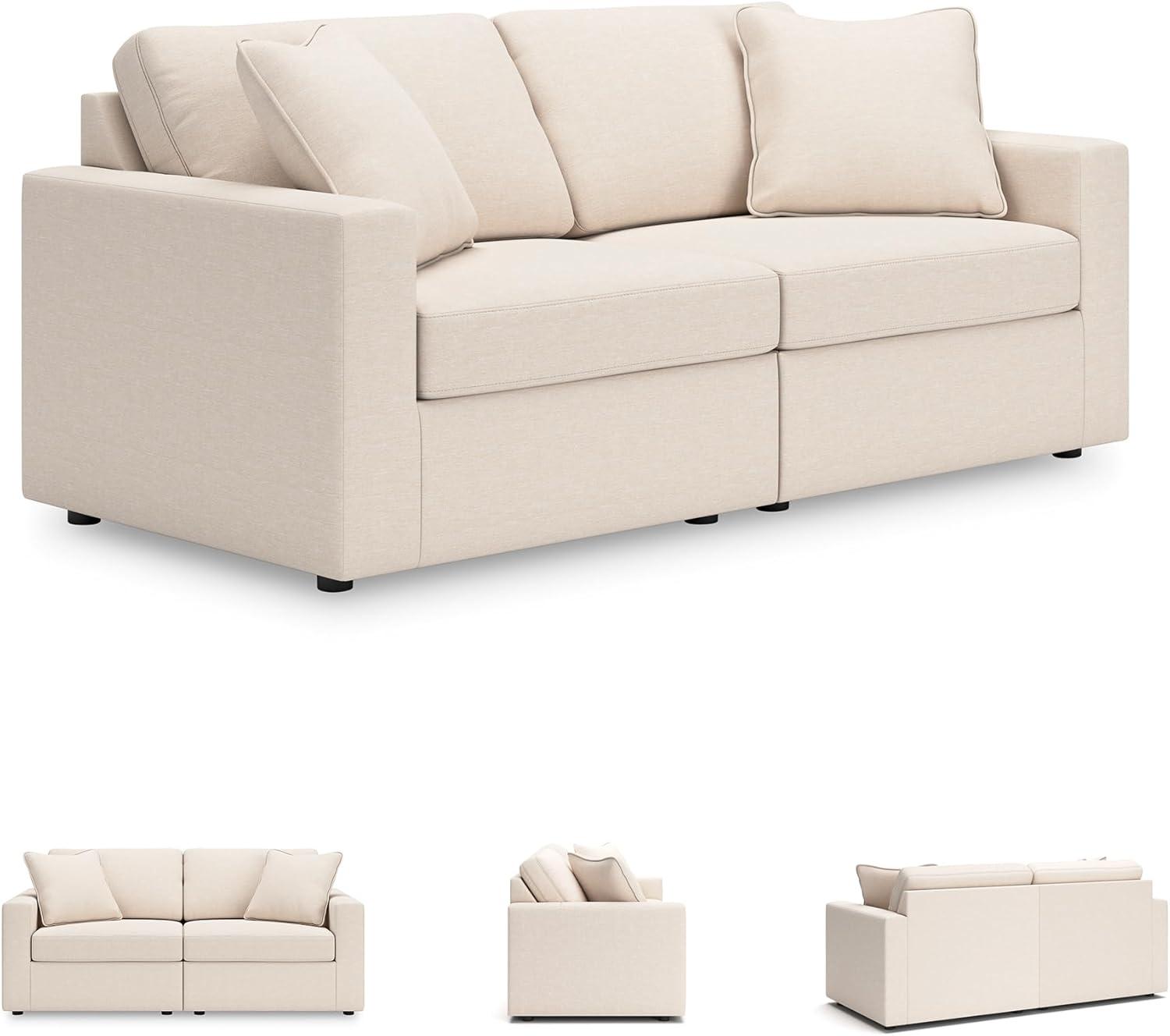 imageSignature Design by Ashley Modmax Contemporary Modular Stain Resistant 3Piece Sofa with Removable Zippered Covers and 2 Accent Pillows Reversible Back and Seat Cushions BlueBeige