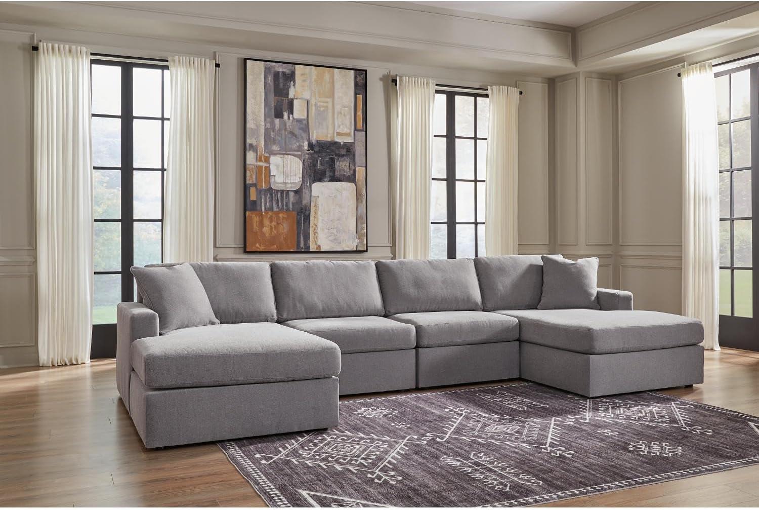 imageSignature Design by Ashley Modmax Contemporary Modular Stain Resistant 3Piece Sofa with Removable Zippered Covers and 2 Accent Pillows Reversible Back and Seat Cushions BlueLight Gray