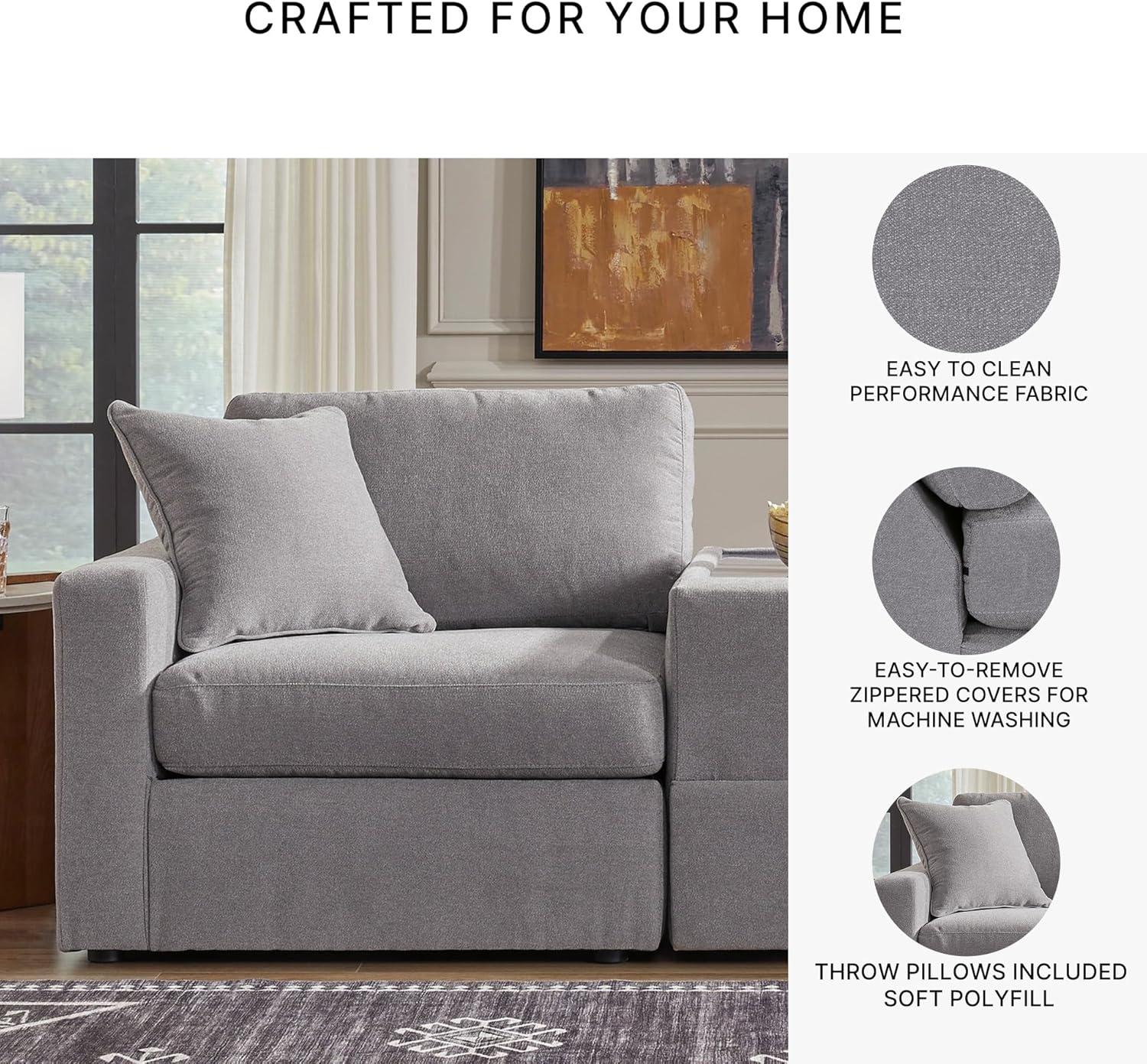imageSignature Design by Ashley Modmax Contemporary Modular Stain Resistant 3Piece Sofa with Removable Zippered Covers and 2 Accent Pillows Reversible Back and Seat Cushions BlueLight Gray