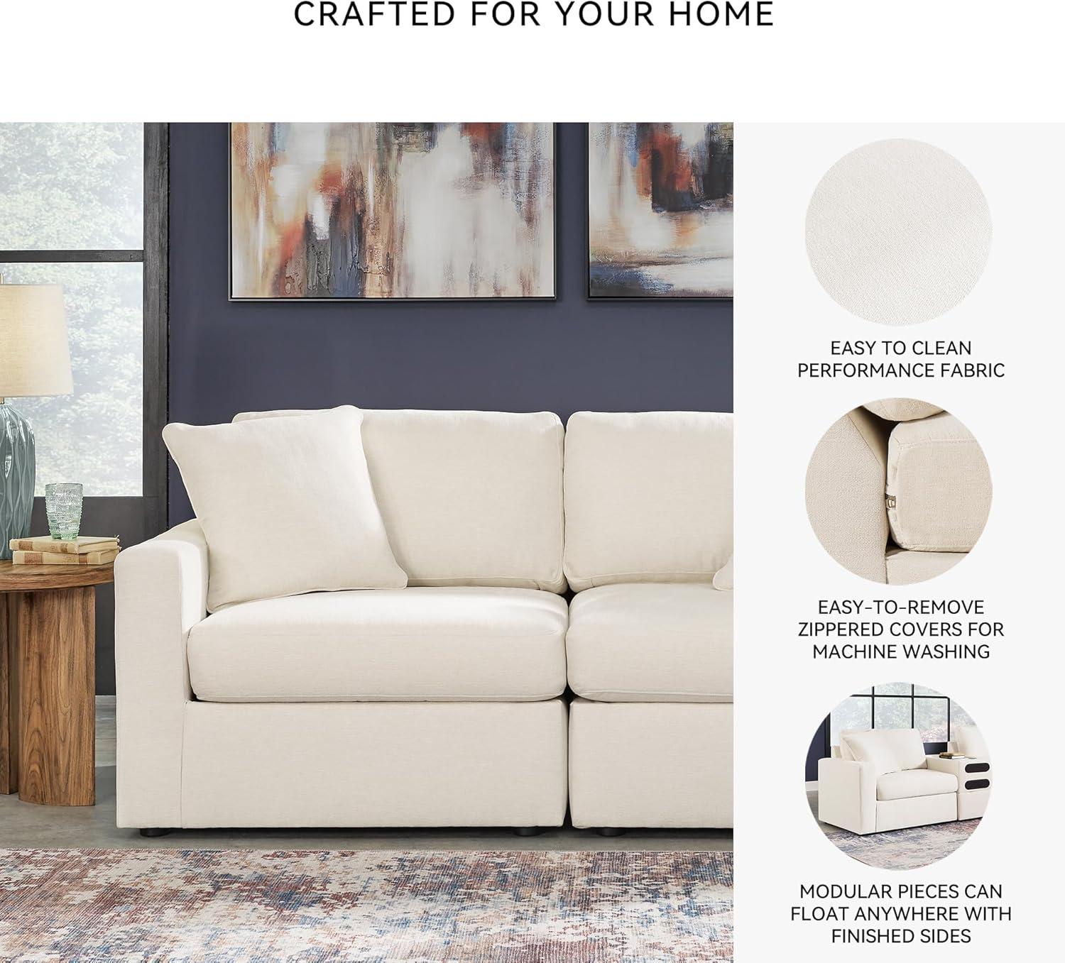 imageSignature Design by Ashley Modmax Contemporary Modular Stain Resistant 3Piece Sofa with Removable Zippered Covers and 2 Accent Pillows Reversible Back and Seat Cushions BlueBeige