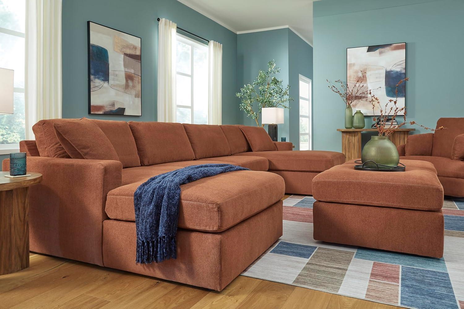 imageSignature Design by Ashley Modmax Contemporary Modular Stain Resistant 3Piece Sofa with Removable Zippered Covers and 2 Accent Pillows Reversible Back and Seat Cushions BlueBurnt Orange