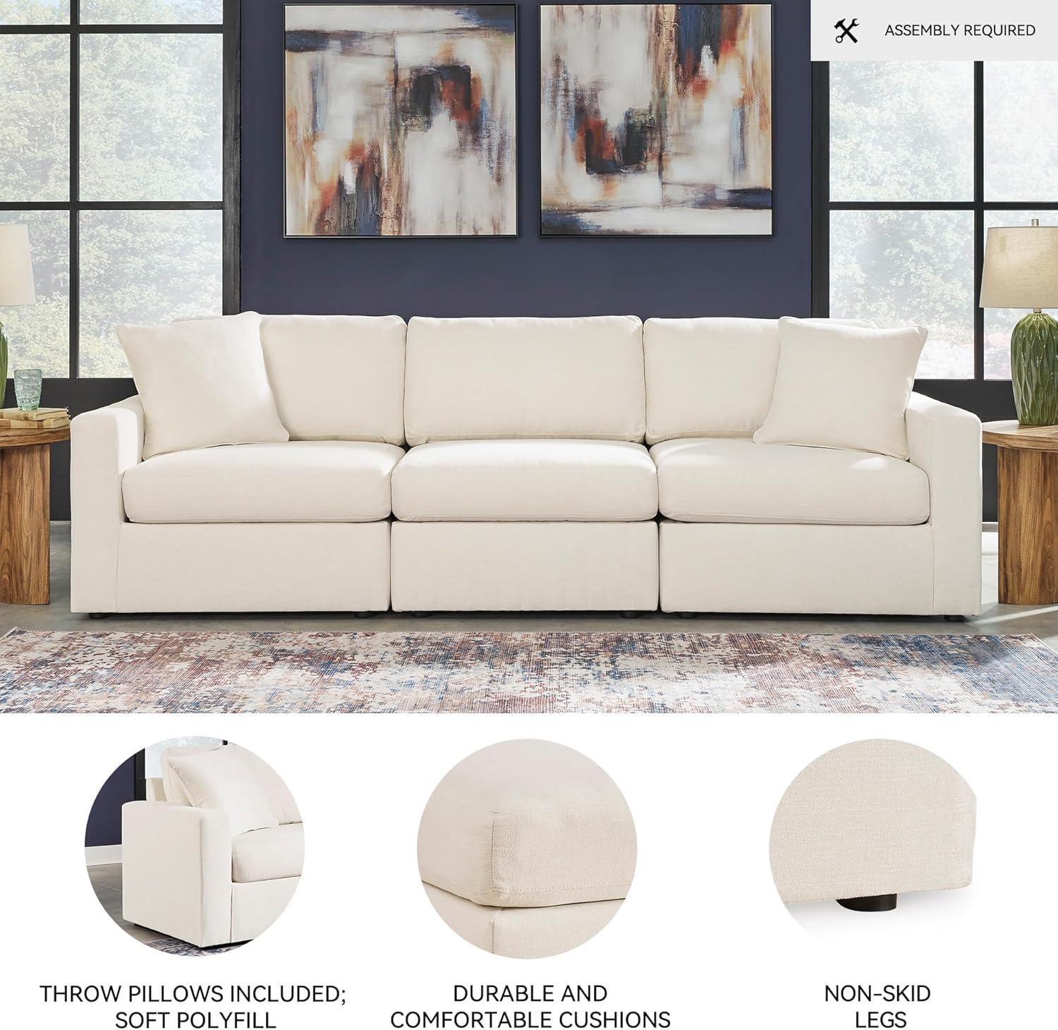 imageSignature Design by Ashley Modmax Contemporary Modular Stain Resistant 3Piece Sofa with Removable Zippered Covers and 2 Accent Pillows Reversible Back and Seat Cushions BlueBeige
