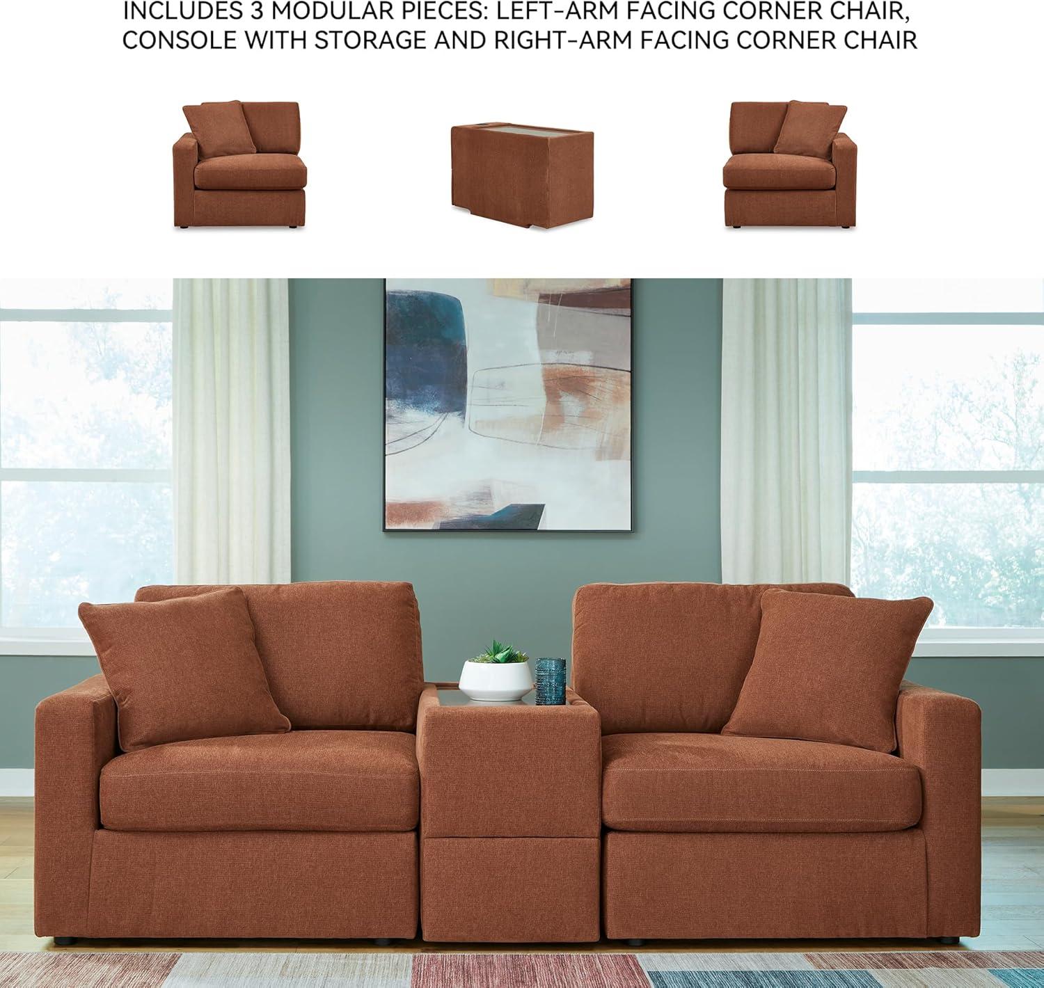imageSignature Design by Ashley Modmax Contemporary Modular Stain Resistant 3Piece Sofa with Removable Zippered Covers and 2 Accent Pillows Reversible Back and Seat Cushions BlueBurnt Orange