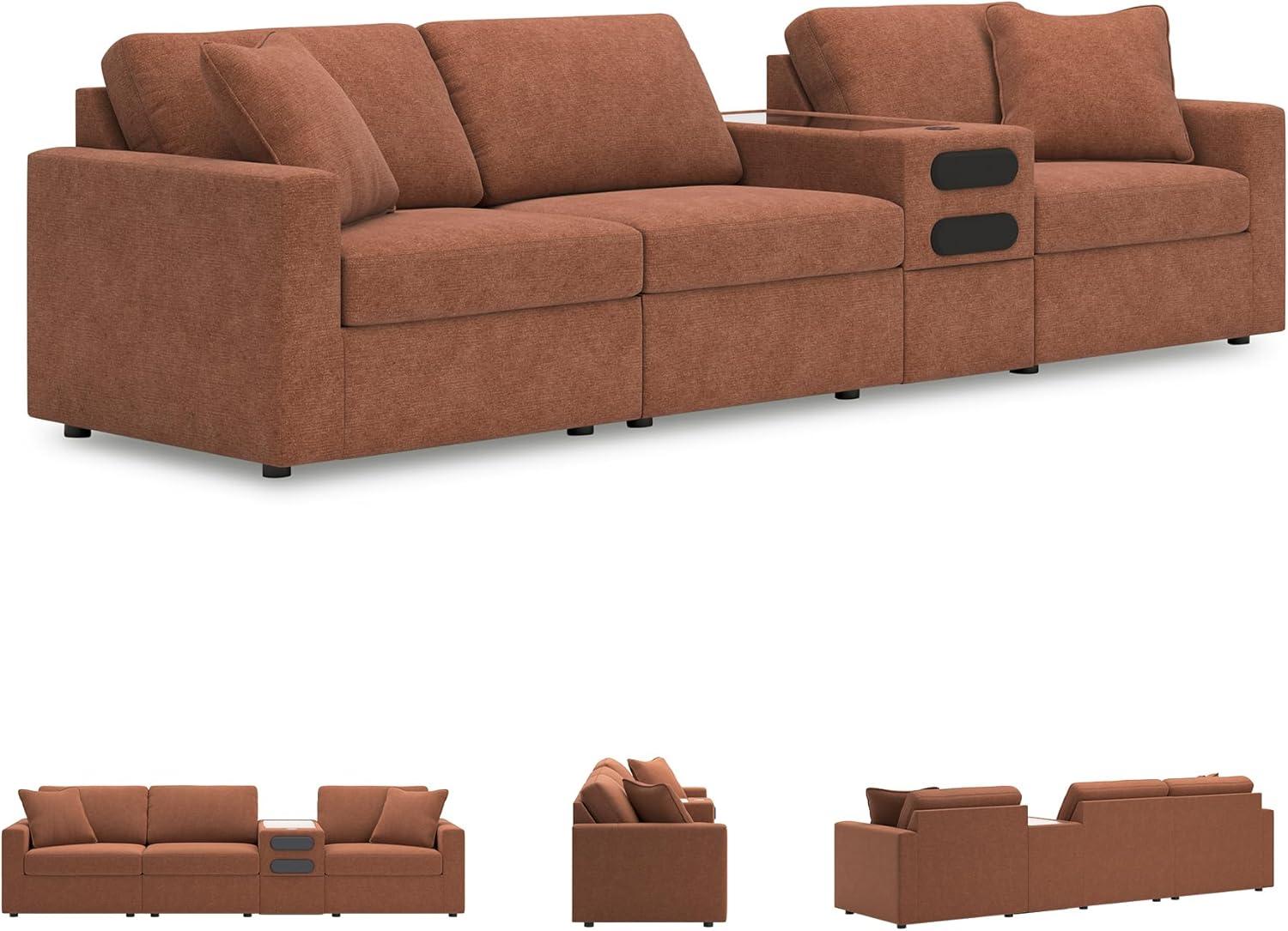 imageSignature Design by Ashley Modmax Contemporary Modular Stain Resistant 3Piece Sofa with Removable Zippered Covers and 2 Accent Pillows Reversible Back and Seat Cushions BlueBurnt Orange
