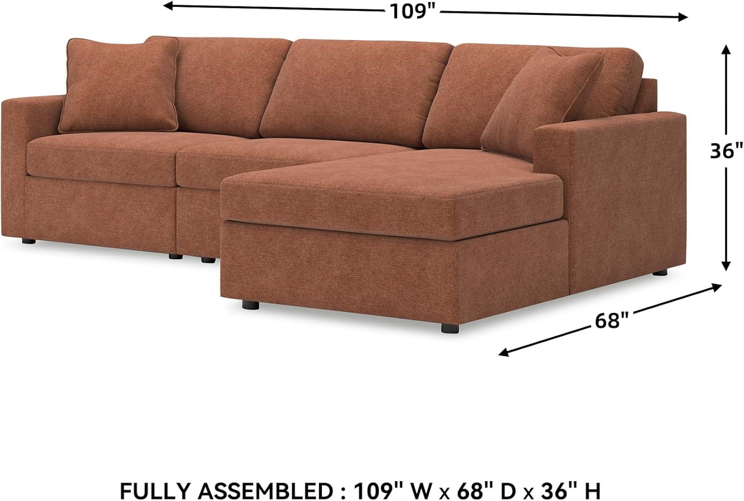 imageSignature Design by Ashley Modmax Contemporary Modular Stain Resistant 3Piece Sofa with Removable Zippered Covers and 2 Accent Pillows Reversible Back and Seat Cushions BlueBurnt Orange