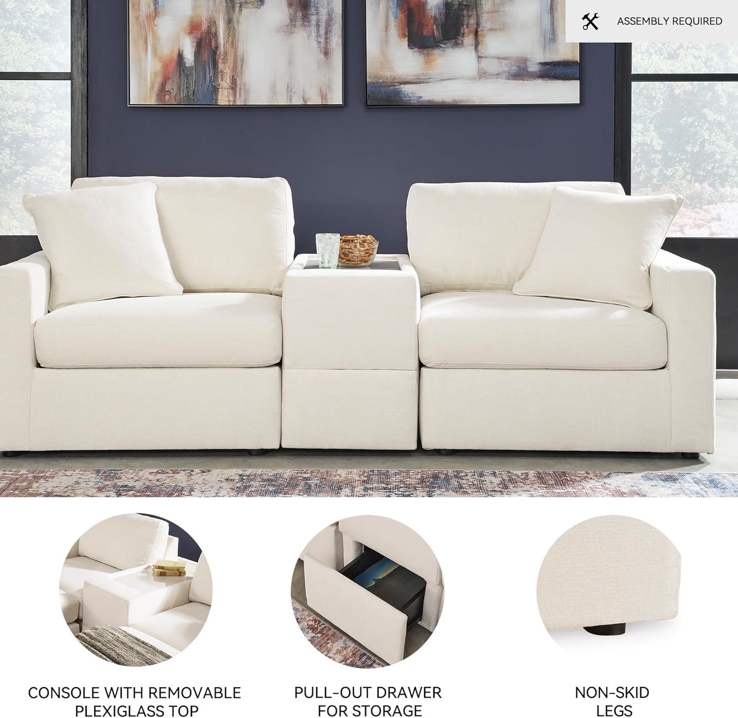 imageSignature Design by Ashley Modmax Contemporary Modular Stain Resistant 3Piece Sofa with Removable Zippered Covers and 2 Accent Pillows Reversible Back and Seat Cushions BlueBeige