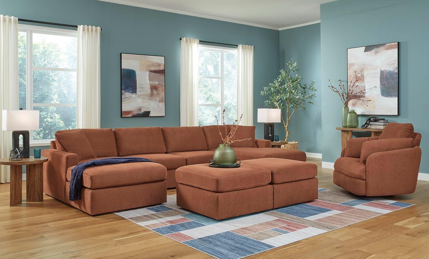 imageSignature Design by Ashley Modmax Contemporary Modular Stain Resistant 3Piece Sofa with Removable Zippered Covers and 2 Accent Pillows Reversible Back and Seat Cushions BlueBurnt Orange