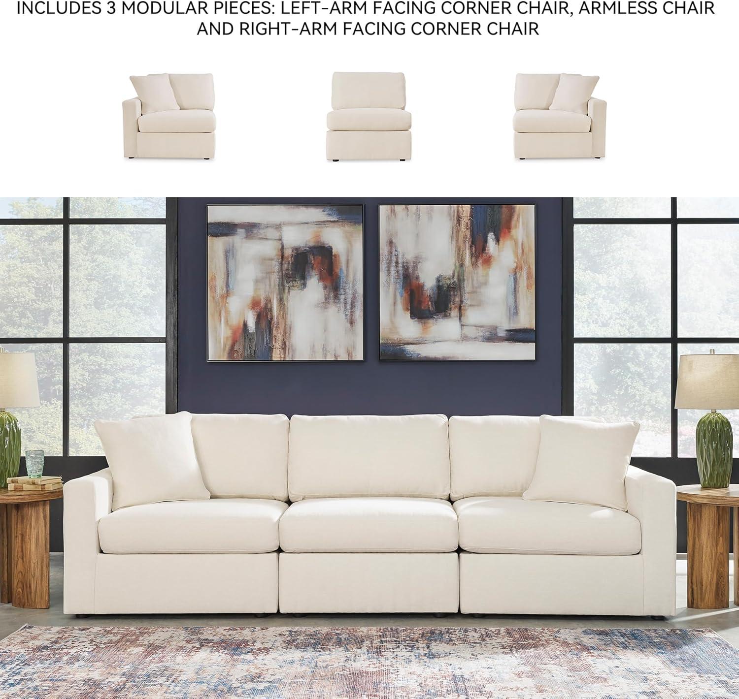 imageSignature Design by Ashley Modmax Contemporary Modular Stain Resistant 3Piece Sofa with Removable Zippered Covers and 2 Accent Pillows Reversible Back and Seat Cushions BlueBeige