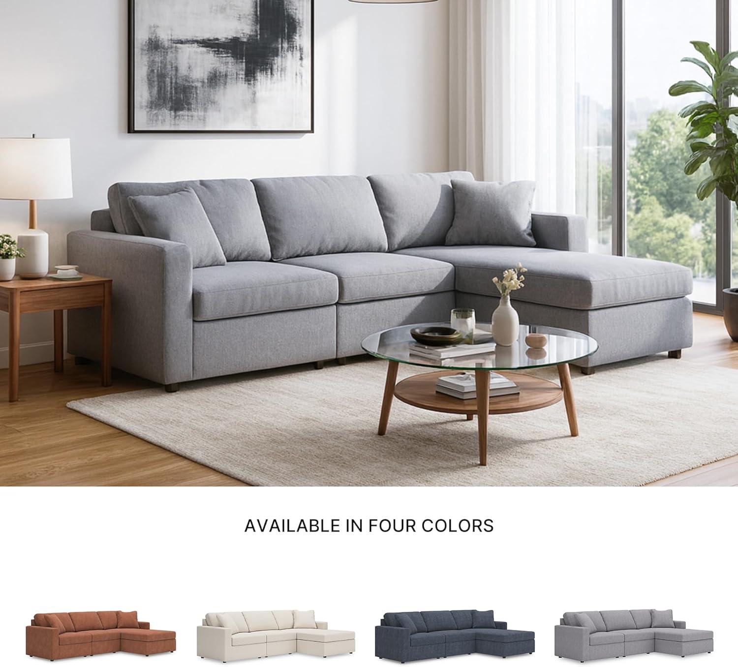 imageSignature Design by Ashley Modmax Contemporary Modular Stain Resistant 3Piece Sofa with Removable Zippered Covers and 2 Accent Pillows Reversible Back and Seat Cushions BlueLight Gray