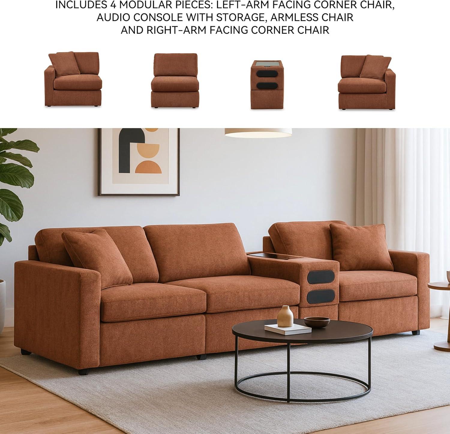 imageSignature Design by Ashley Modmax Contemporary Modular Stain Resistant 3Piece Sofa with Removable Zippered Covers and 2 Accent Pillows Reversible Back and Seat Cushions BlueBurnt Orange