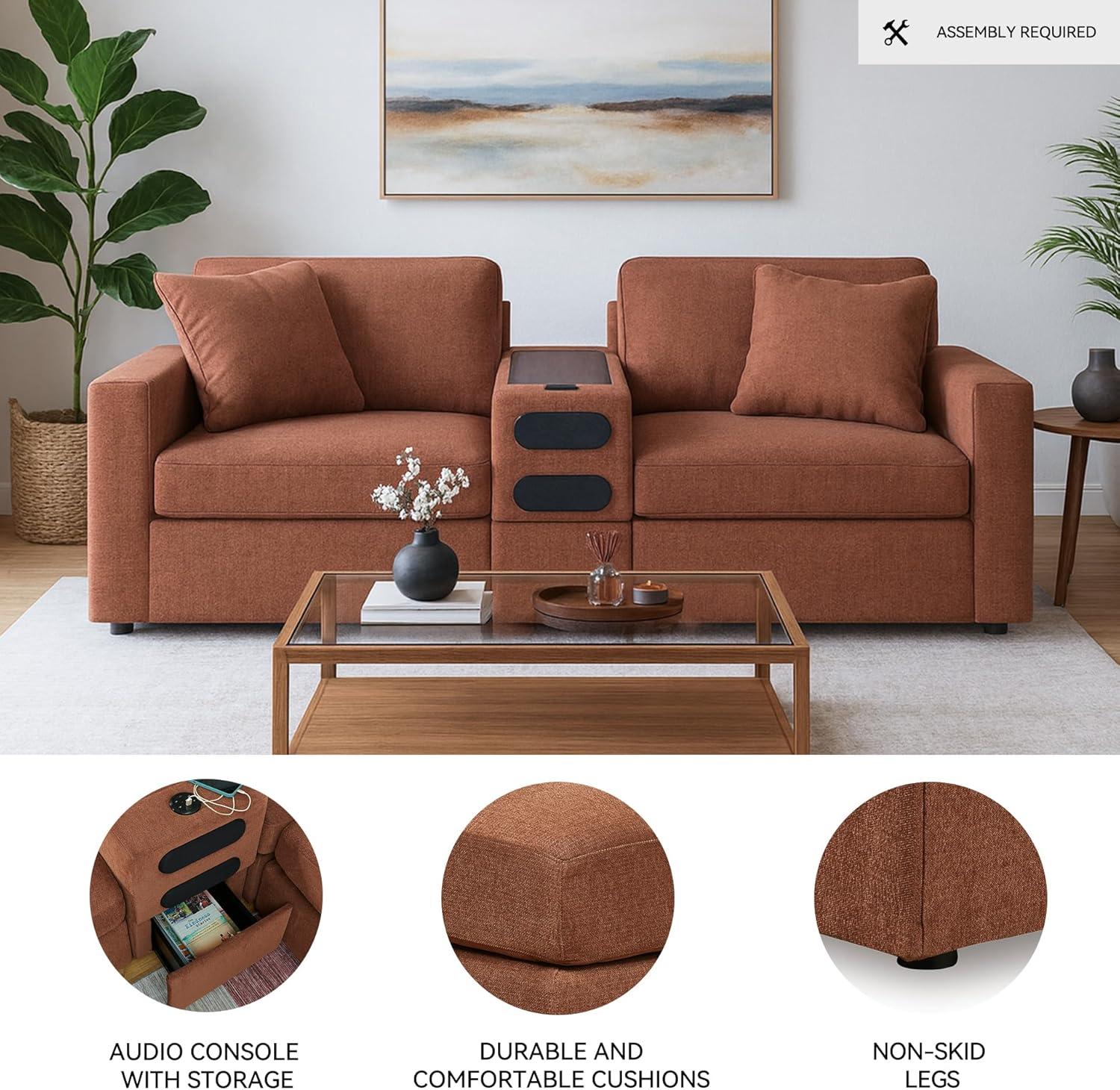 imageSignature Design by Ashley Modmax Contemporary Modular Stain Resistant 3Piece Sofa with Removable Zippered Covers and 2 Accent Pillows Reversible Back and Seat Cushions BlueBurnt Orange