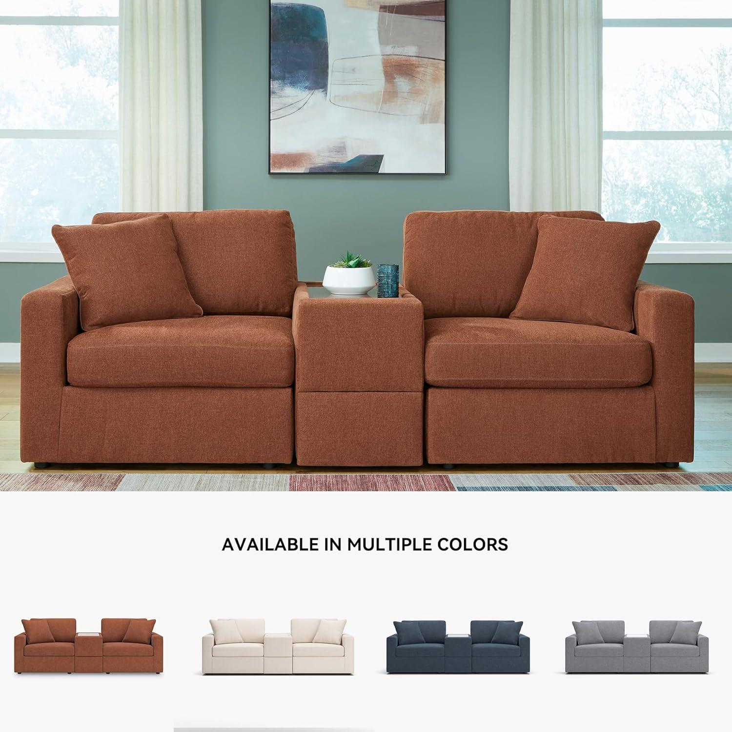 imageSignature Design by Ashley Modmax Contemporary Modular Stain Resistant 3Piece Sofa with Removable Zippered Covers and 2 Accent Pillows Reversible Back and Seat Cushions BlueBurnt Orange